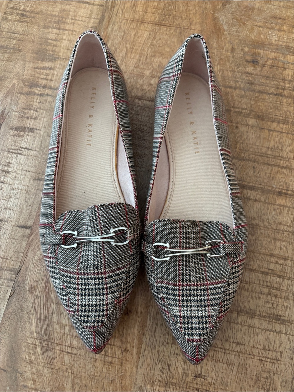 Kelly & Katie Pointed Plaid Loafers with Silver Bit